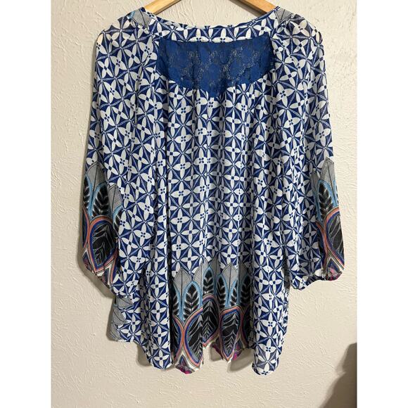 Fig & Flower Sheer Floral Print 3/4 Sleeve Blouse 2XL - Picture 4 of 4